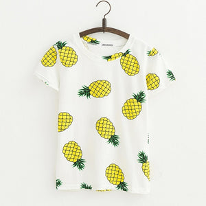 Hot Style Pineapple Print Short Sleeve T-shirt Free Shipping - uptowncatlovers