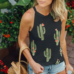 Sexy Sleeveless  Green Plant Cactus T Shirt for Summer - uptowncatlovers