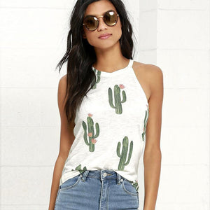 Sexy Sleeveless  Green Plant Cactus T Shirt for Summer - uptowncatlovers