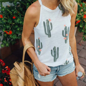 Sexy Sleeveless  Green Plant Cactus T Shirt for Summer - uptowncatlovers