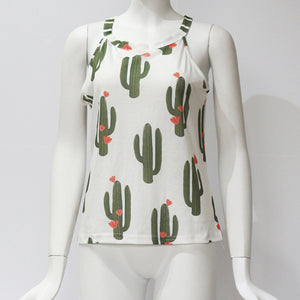 Sexy Sleeveless  Green Plant Cactus T Shirt for Summer - uptowncatlovers