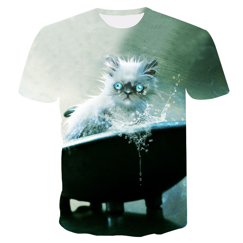 New Cool 3D Short Sleeve Summer Cat T-shirt for Men/Women - uptowncatlovers