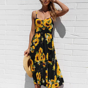 Sunflower Print Sexy Dress - uptowncatlovers