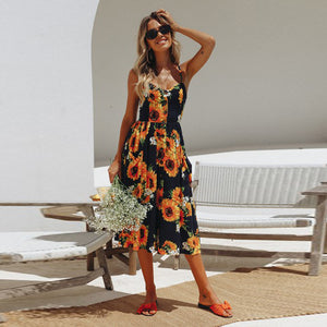 Sunflower Print Sexy Dress - uptowncatlovers